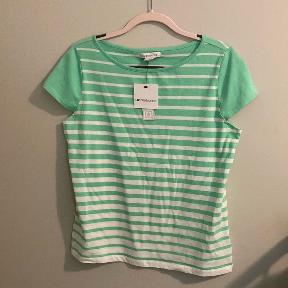 Liz Claiborne women’s teal green striped top